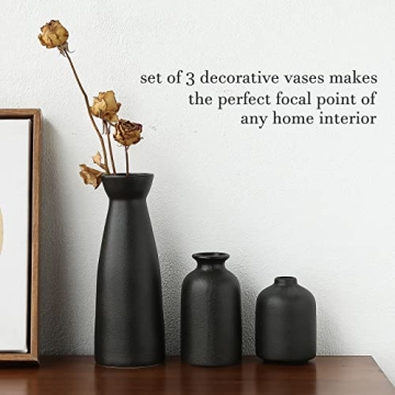 KIOXOHO Black Ceramic Vase Set for Modern Rustic Decor