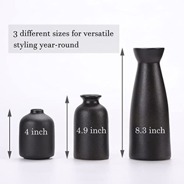 KIOXOHO Black Ceramic Vase Set for Modern Rustic Decor