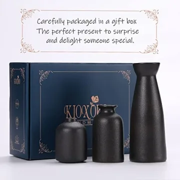 KIOXOHO Black Ceramic Vase Set for Modern Rustic Decor