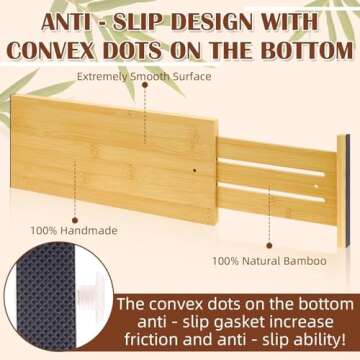 6'' High Bamboo Drawer Dividers, Non-slip Deep Kitchen Dresser Drawer Organizer with Spring Loaded A...