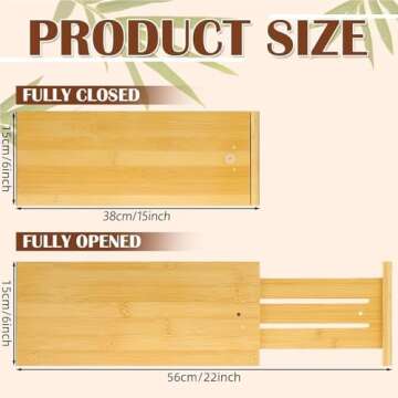 6'' High Bamboo Drawer Dividers, Non-slip Deep Kitchen Dresser Drawer Organizer with Spring Loaded Adjustable Expandable from 15-22 Inch Drawer Separators for Clothes 4 Pcs (4-Original, 6 Inch)