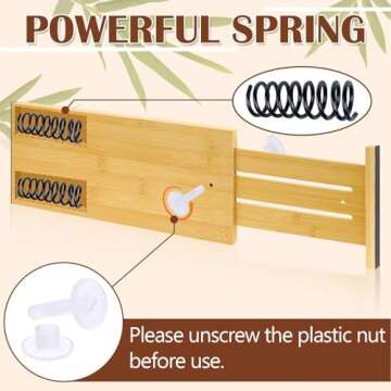 6'' High Bamboo Drawer Dividers, Non-slip Deep Kitchen Dresser Drawer Organizer with Spring Loaded Adjustable Expandable from 15-22 Inch Drawer Separators for Clothes 4 Pcs (4-Original, 6 Inch)