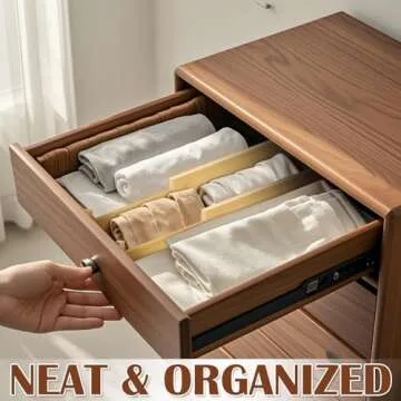 6'' High Bamboo Drawer Dividers, Non-slip Deep Kitchen Dresser Drawer Organizer with Spring Loaded Adjustable Expandable from 15-22 Inch Drawer Separators for Clothes 4 Pcs (4-Original, 6 Inch)