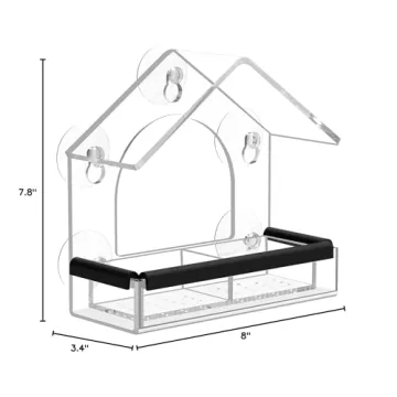 Clear Window Bird Feeder with 5 Extra Strong Suction Cups, DY-SKTY Sturdy and Durable Acrylic Bird Feeders for Viewing Wild Bird Outside, as a Bird Watching Gift, Outdoor Bird Feeder, and Garden Decor
