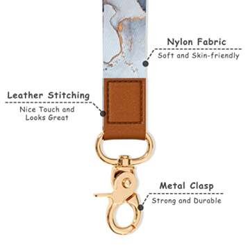 Hsxnam Wrist Lanyard Key Chain, Cute Wristlet Strap Keychain Holder for Women Men Keys Airpods ID Badges Phone, Black Marble