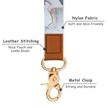 Hsxnam Wrist Lanyard Key Chain, Cute Wristlet Strap Keychain Holder for Women Men Keys Airpods ID Badges Phone, Black Marble