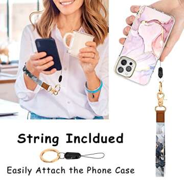 Hsxnam Wrist Lanyard Key Chain, Cute Wristlet Strap Keychain Holder for Women Men Keys Airpods ID Badges Phone, Black Marble