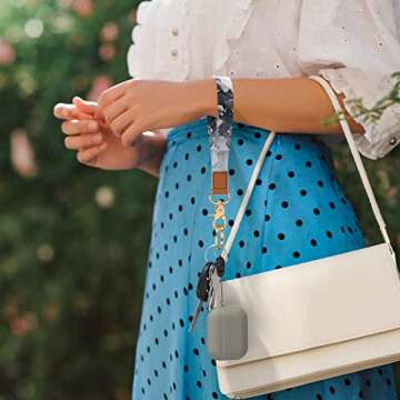 Hsxnam Wrist Lanyard Key Chain, Cute Wristlet Strap Keychain Holder for Women Men Keys Airpods ID Badges Phone, Black Marble