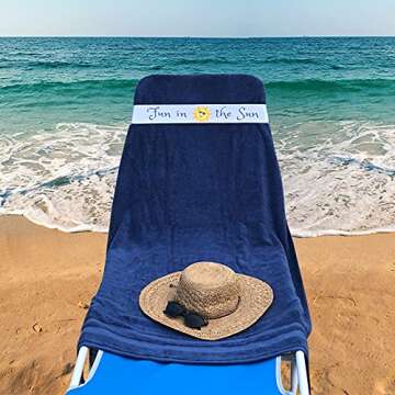 Jackster Beach Towel Band, Elastic Towel Strap for Pool, Beach, Lounge and Cruise Chairs (2 Pack, Fun in The Sun)