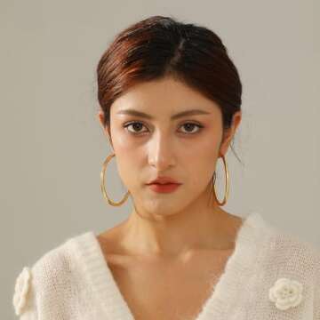 4mm Thick Gold Chunky Earrings Steling Silver Post Hoops Earrings For Women Hollow Tube Hoops Earrin...