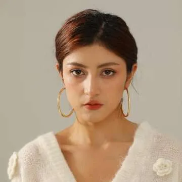 4mm Thick Gold Chunky Earrings Steling Silver Post Hoops Earrings For Women Hollow Tube Hoops Earrin...