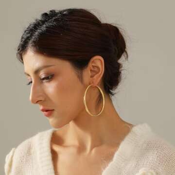 4mm Thick Gold Chunky Earrings Steling Silver Post Hoops Earrings For Women Hollow Tube Hoops Earrings Thick Gold Hoop Earrings Hypoallergenic Lightweight Gold Hoop Large Earrings 20/30/40/50/60MM