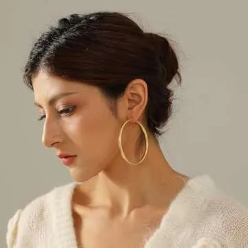 4mm Thick Gold Chunky Earrings Steling Silver Post Hoops Earrings For Women Hollow Tube Hoops Earrings Thick Gold Hoop Earrings Hypoallergenic Lightweight Gold Hoop Large Earrings 20/30/40/50/60MM