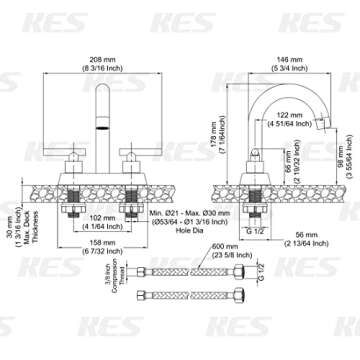 KES Brushed Gold Bathroom Faucet Modern 4 Inches Centerset Vanity Faucet Brass Construction Brushed ...
