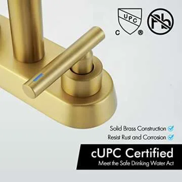 KES Brushed Gold Bathroom Faucet Modern 4 Inches Centerset Vanity Faucet Brass Construction Brushed Gold Finish, Sink Drain Not Included, L4117LFF12-BZ