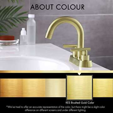 KES Brushed Gold Bathroom Faucet Modern 4 Inches Centerset Vanity Faucet Brass Construction Brushed Gold Finish, Sink Drain Not Included, L4117LFF12-BZ