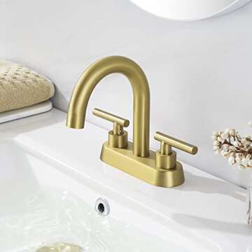 KES Brushed Gold Bathroom Faucet Modern 4 Inches Centerset Vanity Faucet Brass Construction Brushed Gold Finish, Sink Drain Not Included, L4117LFF12-BZ