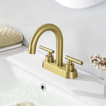 KES Brushed Gold Bathroom Faucet Modern 4 Inches Centerset Vanity Faucet Brass Construction Brushed Gold Finish, Sink Drain Not Included, L4117LFF12-BZ