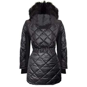 Michael Michael Kors Women's Black Scuba Stretch Quilted Belted Coat with Hood (L)