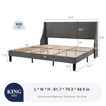 Allewie King Size Platform Bed Frame with Upholstered Headboard, Modern Deluxe Wingback, Wood Slat S...