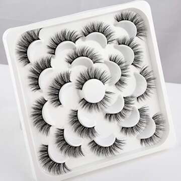 Newcally Fake Eyelashes Natural False Lashes Wispy Lashes 3D Cat Eye Look Light Volume Faux Mink Lashes 10 Pairs Pack