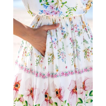 CUPSHE Women's Mini Dress Strapless Ruffled Sleeveless Floral Belted A Line Short Beach Summer Dress 2024 White, L