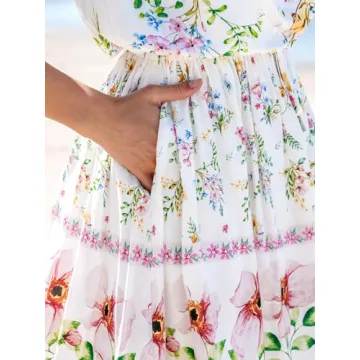 CUPSHE Women's Mini Dress Strapless Ruffled Sleeveless Floral Belted A Line Short Beach Summer Dress 2024 White, L