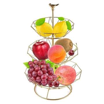 MINIDUO Wrought Iron 3 Tier Fruit Tray Fruits Desserts Candy Buffet Plates Serving Tray for Family D...