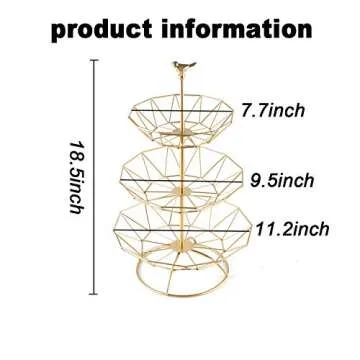 MINIDUO Wrought Iron 3 Tier Fruit Tray Fruits Desserts Candy Buffet Plates Serving Tray for Family Dinner Birthday Party Wedding-Gold