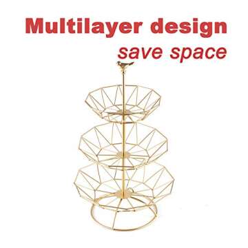MINIDUO Wrought Iron 3 Tier Fruit Tray Fruits Desserts Candy Buffet Plates Serving Tray for Family Dinner Birthday Party Wedding-Gold