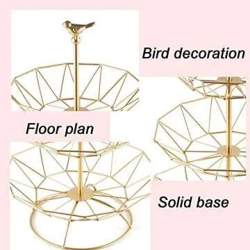 MINIDUO Wrought Iron 3 Tier Fruit Tray Fruits Desserts Candy Buffet Plates Serving Tray for Family Dinner Birthday Party Wedding-Gold