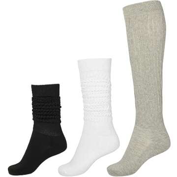 BomKinta Slouch Socks Women Thigh High Boot Socks Soft Scrunch Socks Size 5-11 3 Pair Pack Black Whi...