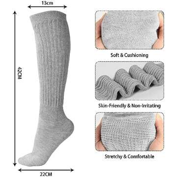 BomKinta Slouch Socks Women Thigh High Boot Socks Soft Scrunch Socks Size 5-11 3 Pair Pack Black White Gray