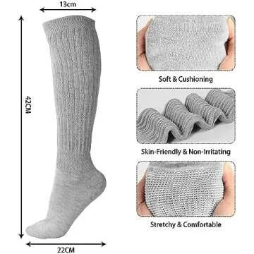BomKinta Slouch Socks Women Thigh High Boot Socks Soft Scrunch Socks Size 5-11 3 Pair Pack Black White Gray