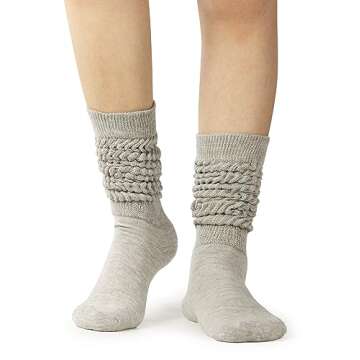 BomKinta Slouch Socks Women Thigh High Boot Socks Soft Scrunch Socks Size 5-11 3 Pair Pack Black White Gray