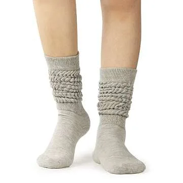 BomKinta Slouch Socks Women Thigh High Boot Socks Soft Scrunch Socks Size 5-11 3 Pair Pack Black White Gray