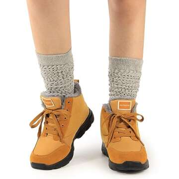 BomKinta Slouch Socks Women Thigh High Boot Socks Soft Scrunch Socks Size 5-11 3 Pair Pack Black White Gray