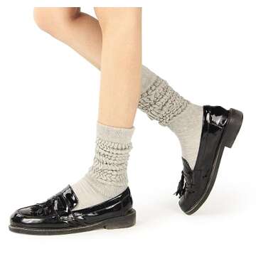 BomKinta Slouch Socks Women Thigh High Boot Socks Soft Scrunch Socks Size 5-11 3 Pair Pack Black White Gray