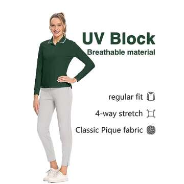 Hiverlay Polo Shirts for Women Golf Shirts Dry Fit UPF 50+ Lightweight Moisture Wicking Collared Tennis Shirts Ladies Tops Green, Small
