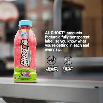 GHOST Hydration Drink, Kiwi Strawberry - RTD Sports Drinks with Electrolytes for Hydration - Beverage for Athletes - Zero Caffeine & Zero Sugars - 16.9 Fl Oz, 12 Pack