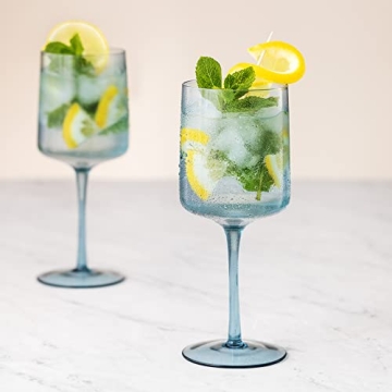 Stylish Navaris Blue Square Wine Glasses Set of 4