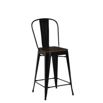 Yaheetech 24Inch Seat Height Dining Stools Chairs with Wood Seat/Top and High Backrest, Industrial Metal Counter Height Stool, Modern Kitchen Dining Bar Chairs Rustic, Black, Set of 4
