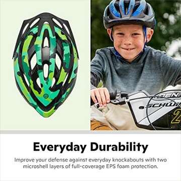 Schwinn Thrasher Kids Bike Helmet, Boys and Girls, Fits 50 - 54cm Circumference, Ages 5-8 Year Olds, Lightweight, Detachable Visor, CPSC Safety Certified, Child, Green Camo
