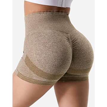 YEOREO Professional Women Biker Shorts 3.6" Scrunch Workout Shorts Seamless High Waisted Contour Gym Yoga Shorts Brown M
