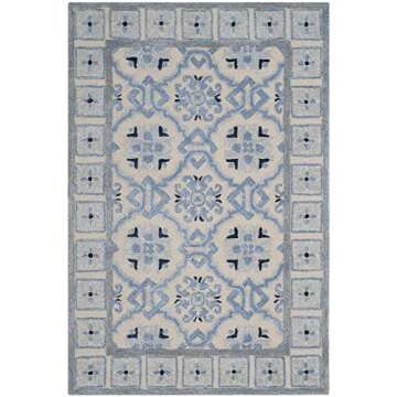 SAFAVIEH Bella Collection Accent Rug - 3' x 5', Ivory & Blue, Handmade Wool & Viscose, Ideal for High Traffic Areas in Entryway, Living Room, Bedroom (BEL155A)