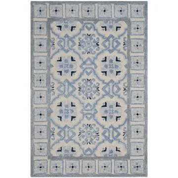 SAFAVIEH Bella Collection Accent Rug - 3' x 5', Ivory & Blue, Handmade Wool & Viscose, Ideal for High Traffic Areas in Entryway, Living Room, Bedroom (BEL155A)