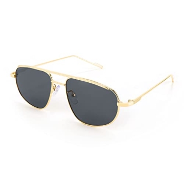 FEISEDY Retro Trendy Aviator Sunglasses Women Men 90s Small Vintage Glasses Stylish Gold Metal Oval Sunglasses B2906