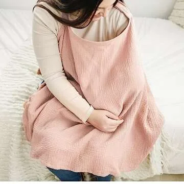 Konssy Muslin Nursing Cover for Baby Breastfeeding, Breathable 100% Cotton Breastfeeding Cover with Rigid Hoop for Mother Nursing Apron, Multi-use Carseat Canopy (Pink)