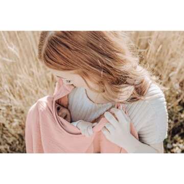 Konssy Muslin Nursing Cover for Baby Breastfeeding, Breathable 100% Cotton Breastfeeding Cover with Rigid Hoop for Mother Nursing Apron, Multi-use Carseat Canopy (Pink)