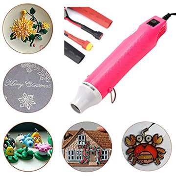 Heat Gun for Crafting - Mini Heat Tool for Epoxy Resin, Silicone Molds, Acrylic Pouring, Embossing, and Bubble Removal, Compact Craft Dryer for Small Art Projects (Pink)